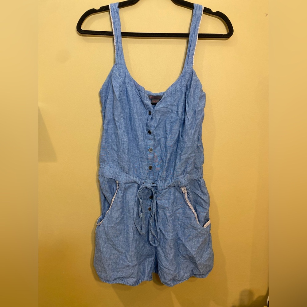 Medium denim romper with front buttons and pockets